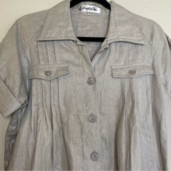 On Parle de Vous Paris Silver Metallic Linen Cotton Blend Lagenlook Top T42 XL - Picture 3 of 10